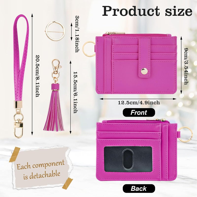 KNGITRYI Small Wristlet Wallets for Women RFID Credit Card Holder Wallet Keychain Wristlet Wallet Credit Card Wallets for Women (Hot Pink) - Image 2